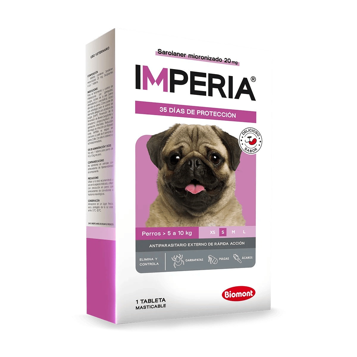 Biomont | Imperia sarolaner tableta masticable antipulgas y antigarrapatas para perros – Perros de 5 a 10 kg · 1 tableta de 20 mg