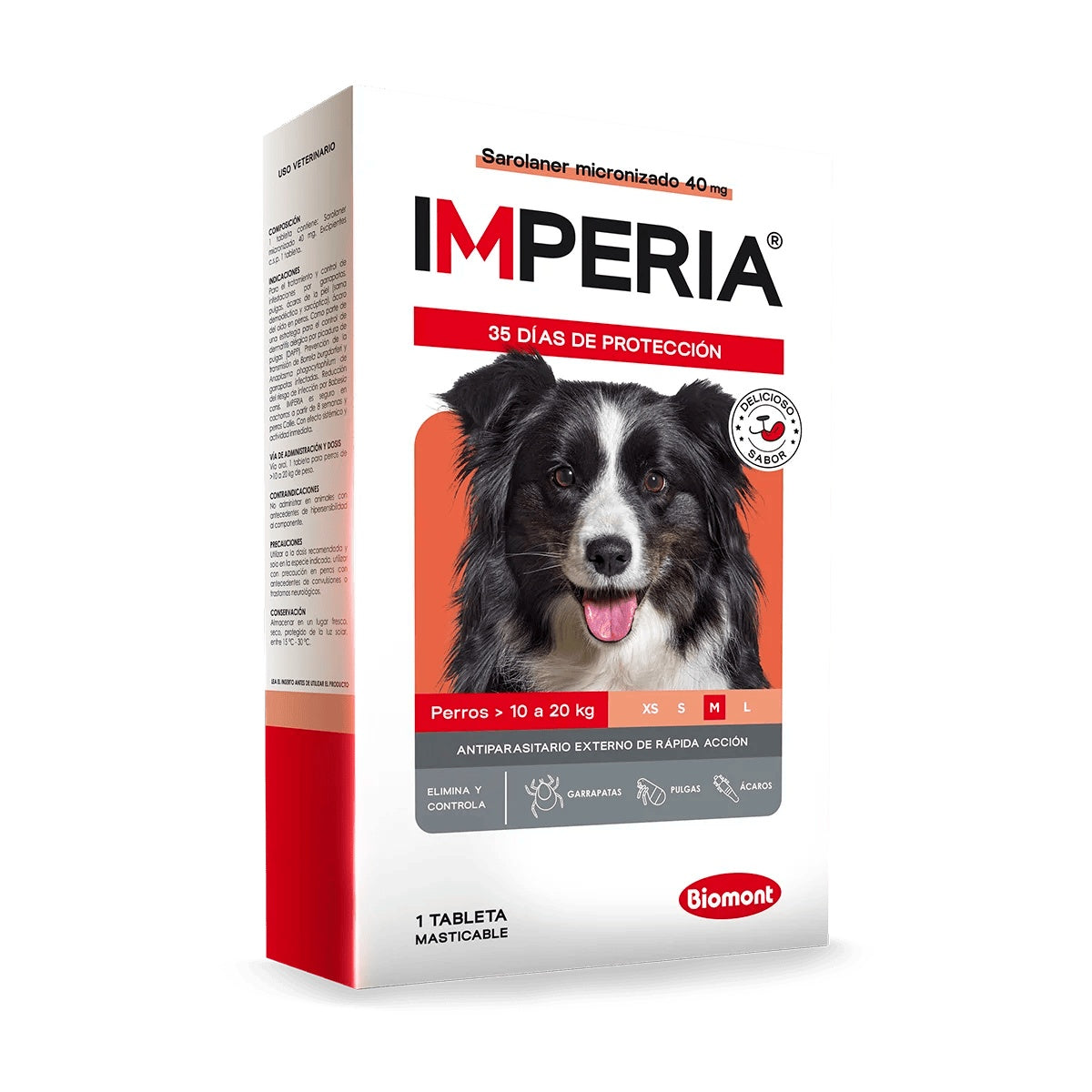Biomont | Imperia sarolaner tableta masticable antipulgas y antigarrapatas para perros – Perros de 10 a 20 kg · 1 tableta de 40 mg