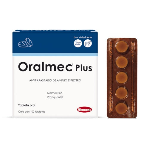 Biomont | Oralmec Plus antiparasitario de amplio espectro para perros y gatos (caja x 100 tabletas) – Caja x 100 tabletas