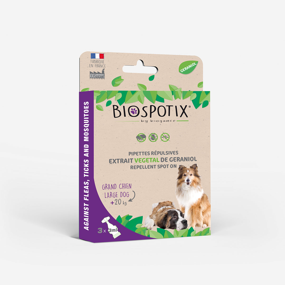 Biospotix pipetas repelentes para perros de más de 20 kg x 3 · caja frontal