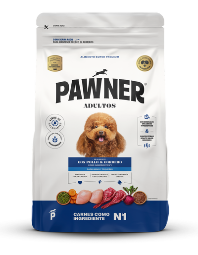 Pawner | Dog adultos razas mini y pequeñas con pollo y cordero – empaque frontal