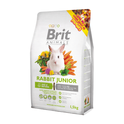Brit Animals Rabbit Junior: imagen oficial de la fórmula, envase referencial de 1,5 kg; presentación ofrecida de 300 g