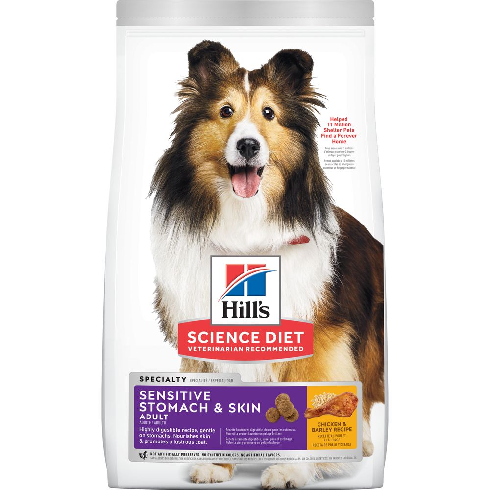 Hill's Science Diet | Alimento seco para perros adultos Adult Sensitive Stomach & Skin. Receta de pollo y cebada.