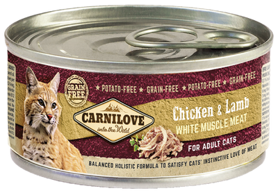 Carnilove pollo y cordero para gatos adultos, lata 100 g · envase frontal