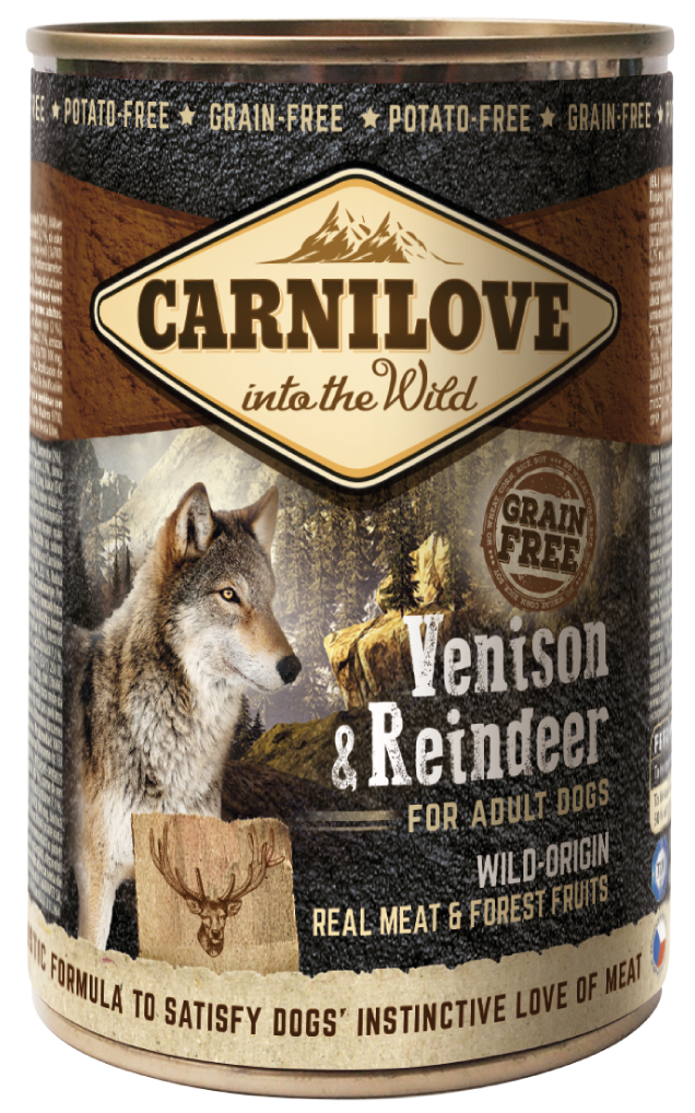 Carnilove venado y reno para perros adultos, lata 400 g · envase frontal