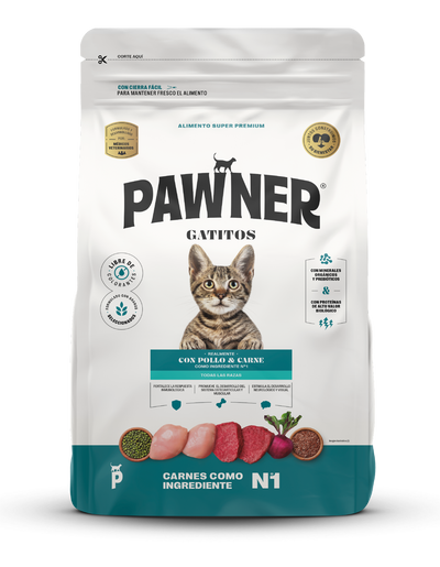 Pawner | Cat kitten todas las razas con pollo y carne – empaque frontal