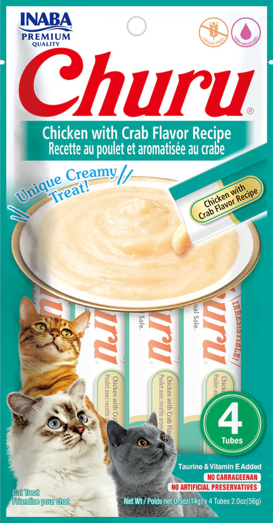Inaba Churu | Premio cremoso para gatos sabor pollo con cangrejo — foto oficial INABA Churu