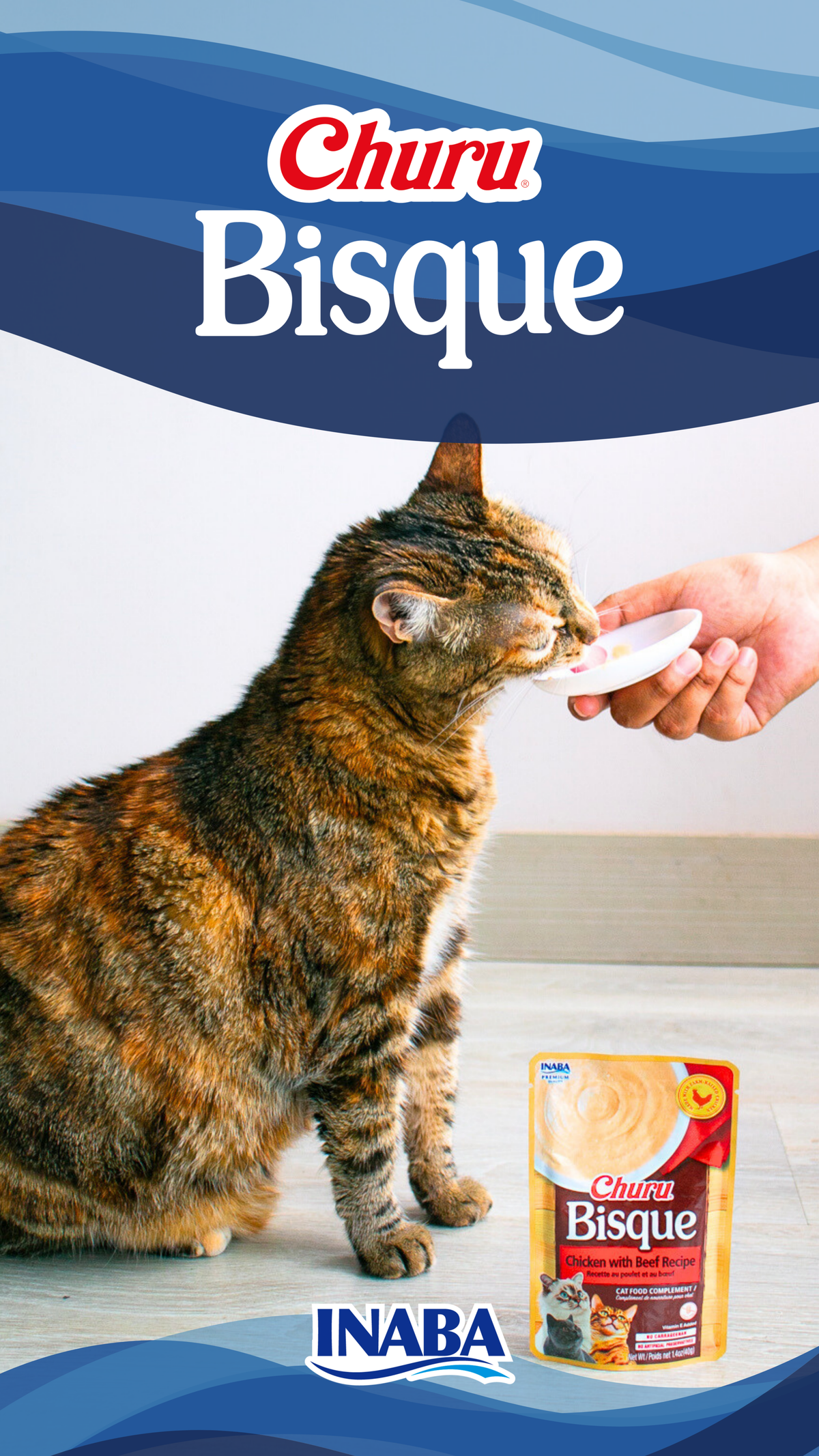 Inaba Churu Bisque | Complemento húmedo para gatos sabor pollo con carne — foto oficial INABA Churu