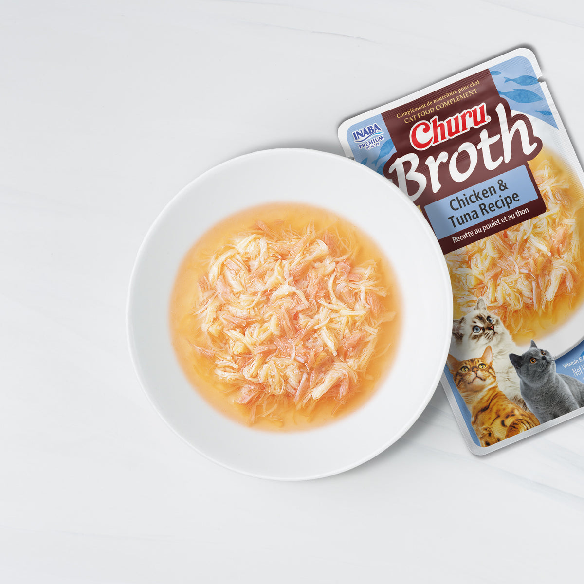 Inaba Churu Broth | Complemento húmedo para gatos sabor pollo con atún — foto oficial INABA Churu