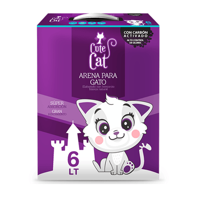 Cute Cat arena premium para gatos con carbón activado, caja de 6 L