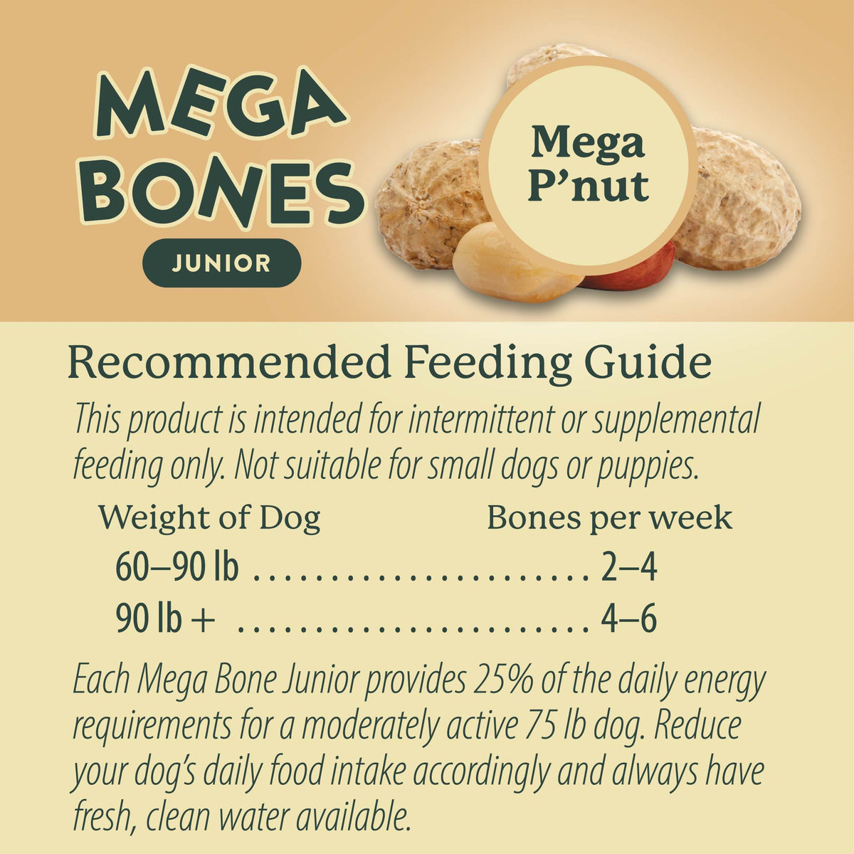 Darford Mega-Bones Junior mantequilla de maní · guía de alimentación