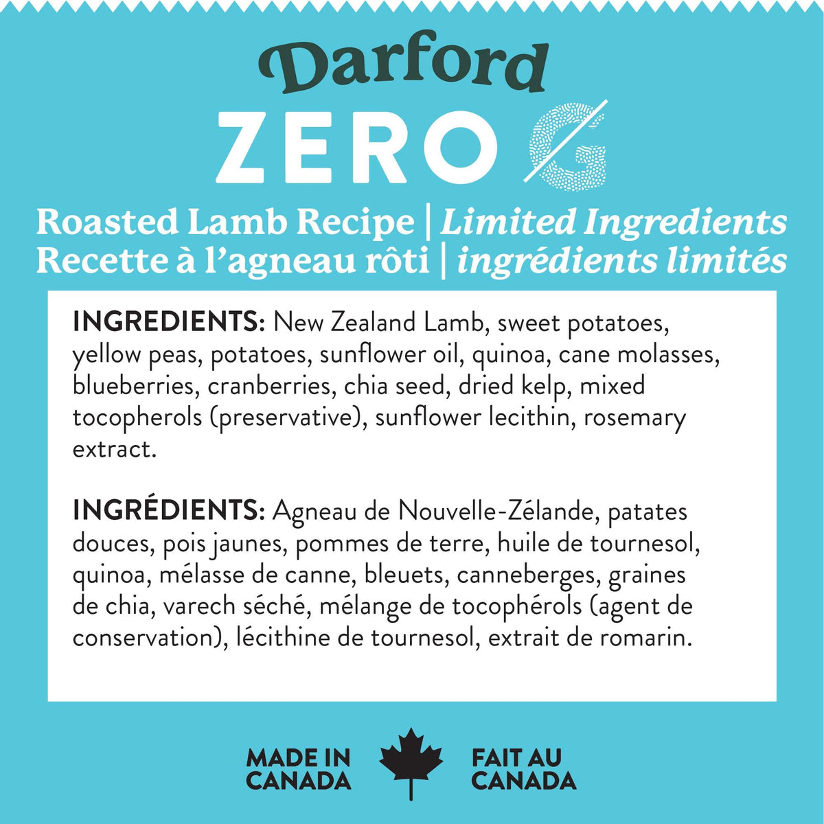 Darford Zero/G cordero · ingredientes