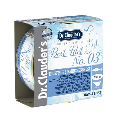 Dr.Clauder’s Best Filet N.º 3, pechuga de pollo y atún para gatos · lata de 70 g