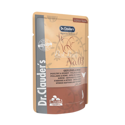 Dr.Clauder’s Best Pearls N.º 3, aves de corral y riñón para gatos · sobre de 100 g