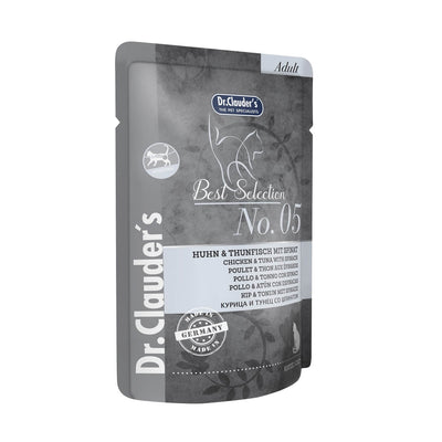 Dr.Clauder’s Best Selection N.º 5, pollo y atún con espinacas para gatos · sobre de 85 g