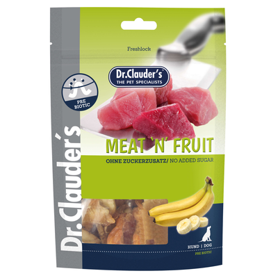 Dr.Clauder’s Meat’n Fruit, plátano y pollo para perros · empaque de 80 g