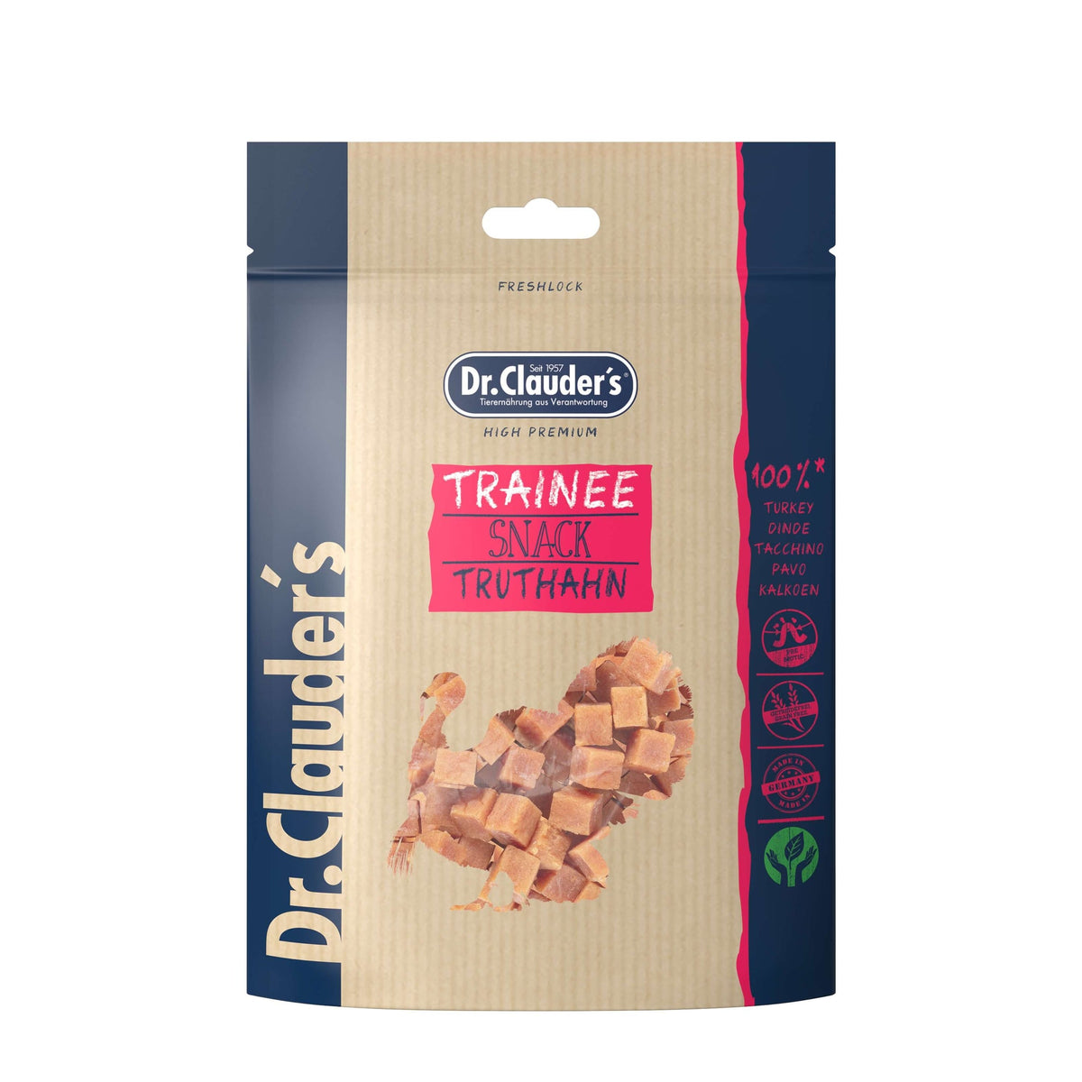 Dr.Clauder’s Trainee Snack, pavo para perros y gatos · empaque de 80 g