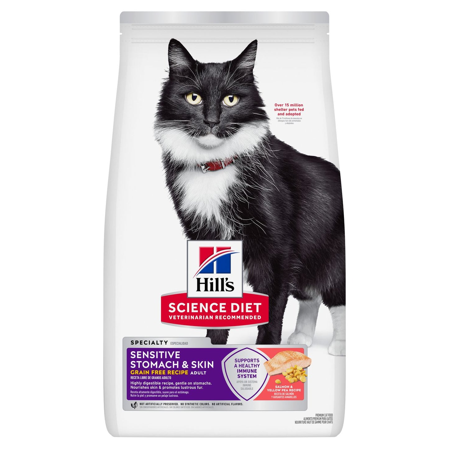 Hill's Science Diet | Alimento seco para gatos adultos Adult Sensitive Stomach & Skin. Receta de pollo