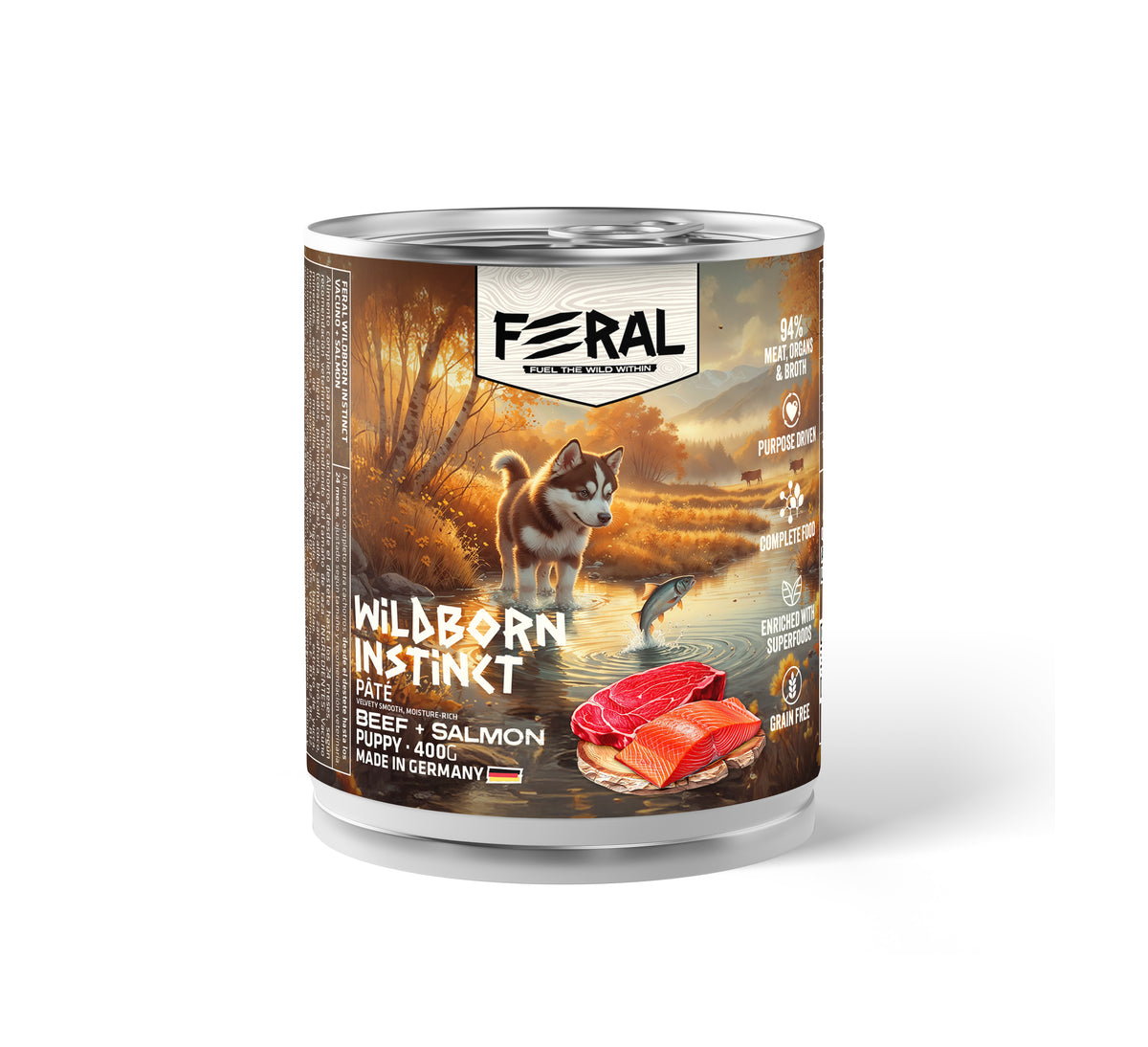Feral | Alimento húmedo para cachorros carne de res con salmon — 400g