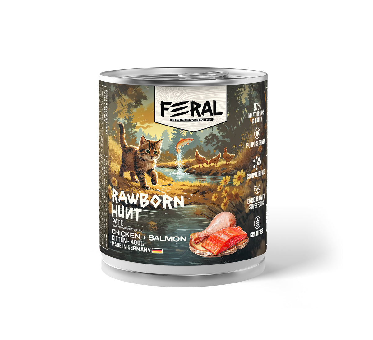 Feral | Alimento húmedo para gatitos sabor pollo con salmón — 400g