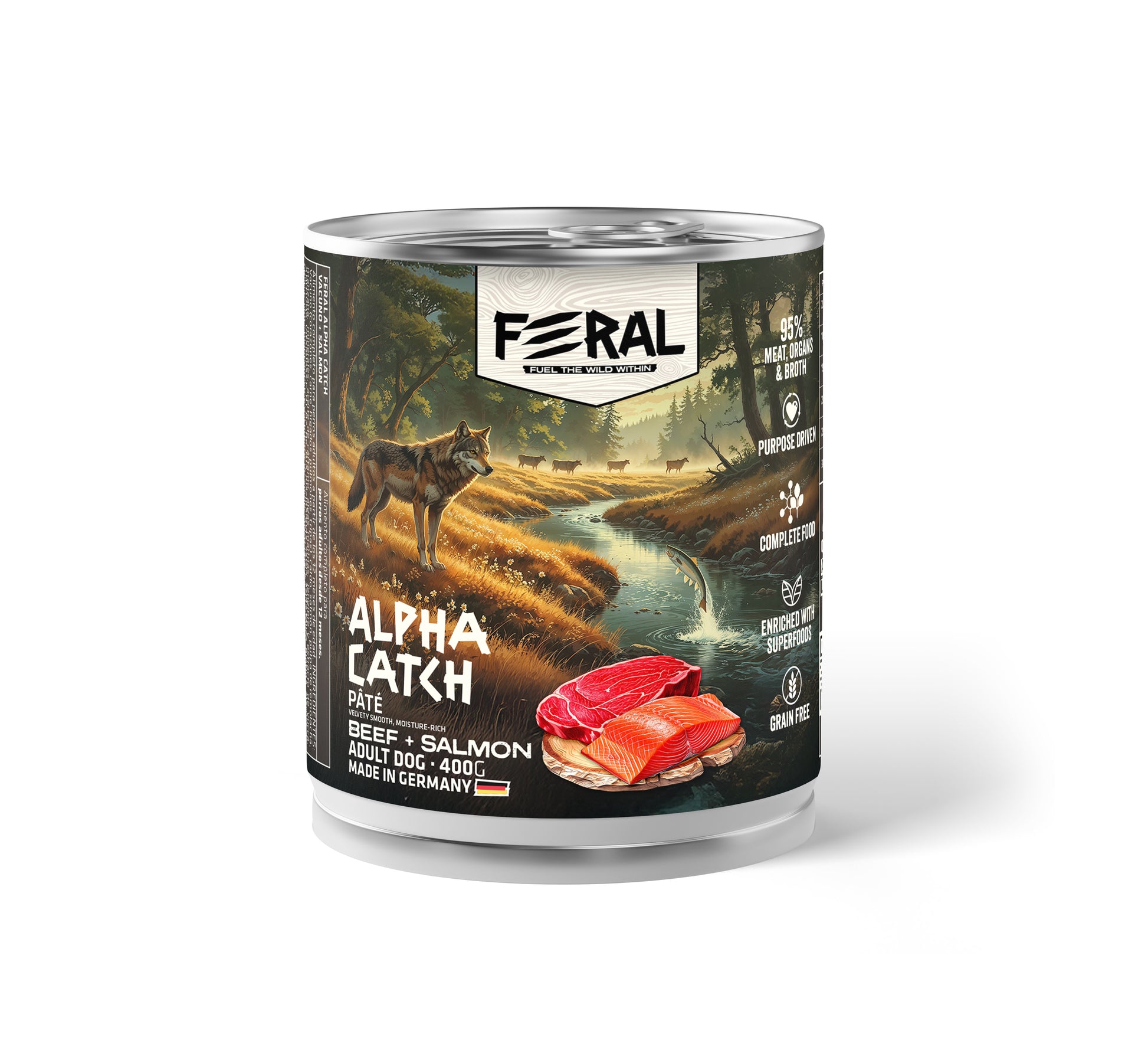 Feral | Alimento húmedo para perros carne de res con salmon — 400g