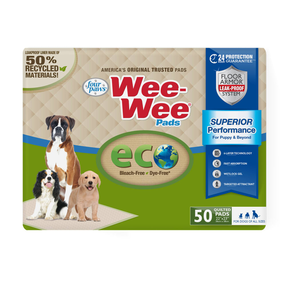 Four Paws Wee-Wee Eco, 50 empapadores · envase frontal (diseño vigente)