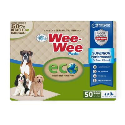 Four Paws Wee-Wee Eco, 50 empapadores · envase frontal (diseño vigente)