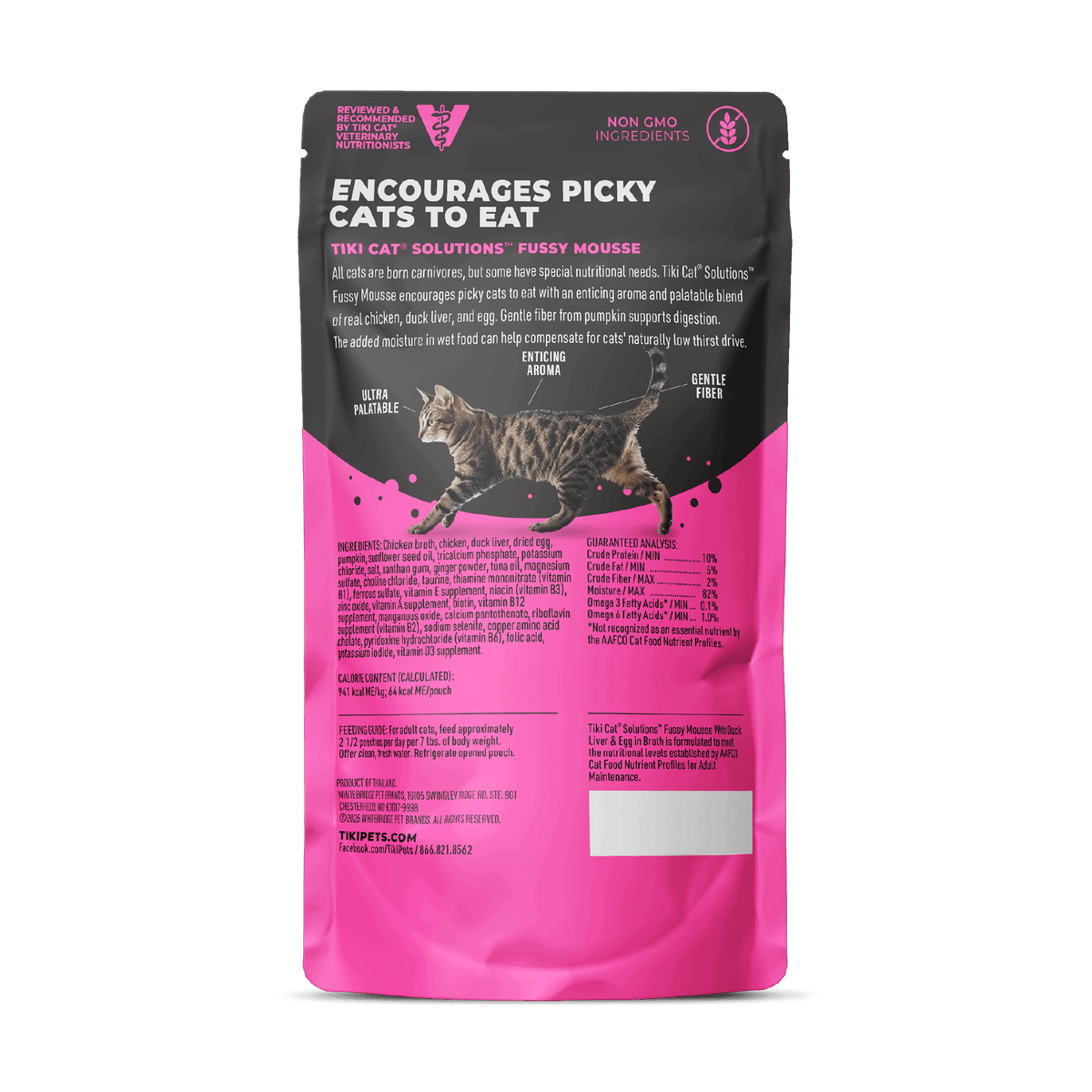 Tiki Cat | Special Mousse Fussy, hígado de pato y huevo · reverso del envase oficial