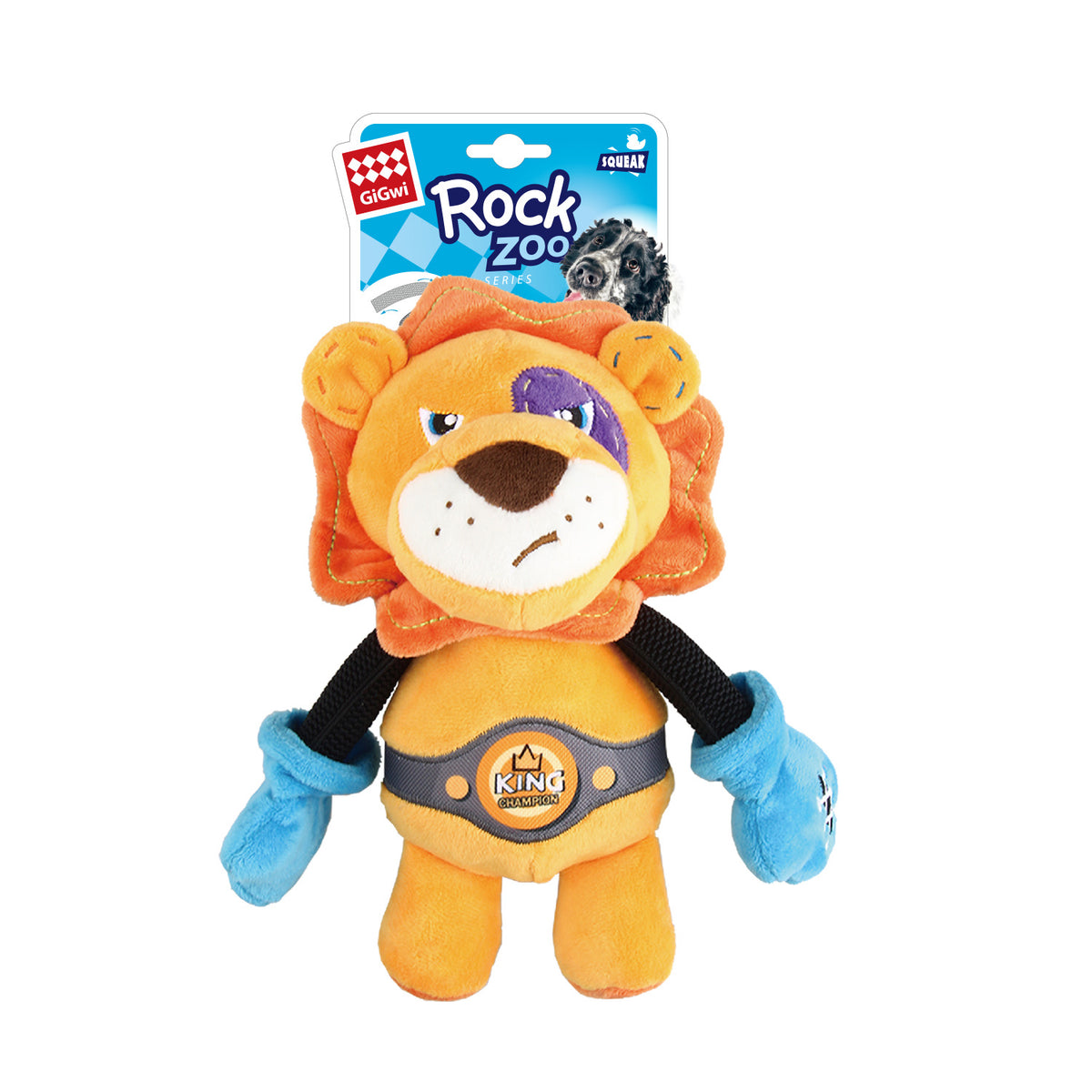 GiGwi | Juguete para perros Rock Zoo 'King Boxer' león con sonido felpa/brazos elásticos — M/L size