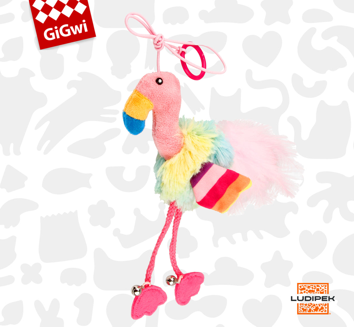 Gigwi | Juguete para gatos Finger ring pájaro rosado y azul con papel arrugado y campana dentro — foto oficial GiGwi