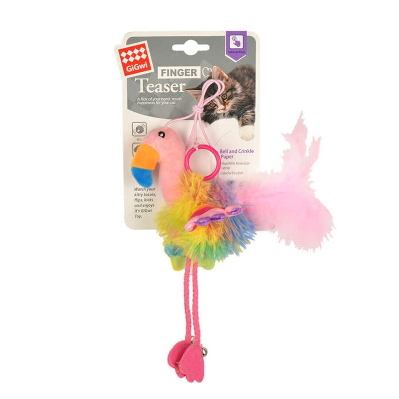Gigwi | Juguete para gatos Finger ring pájaro rosado y azul con papel arrugado y campana dentro — foto oficial GiGwi