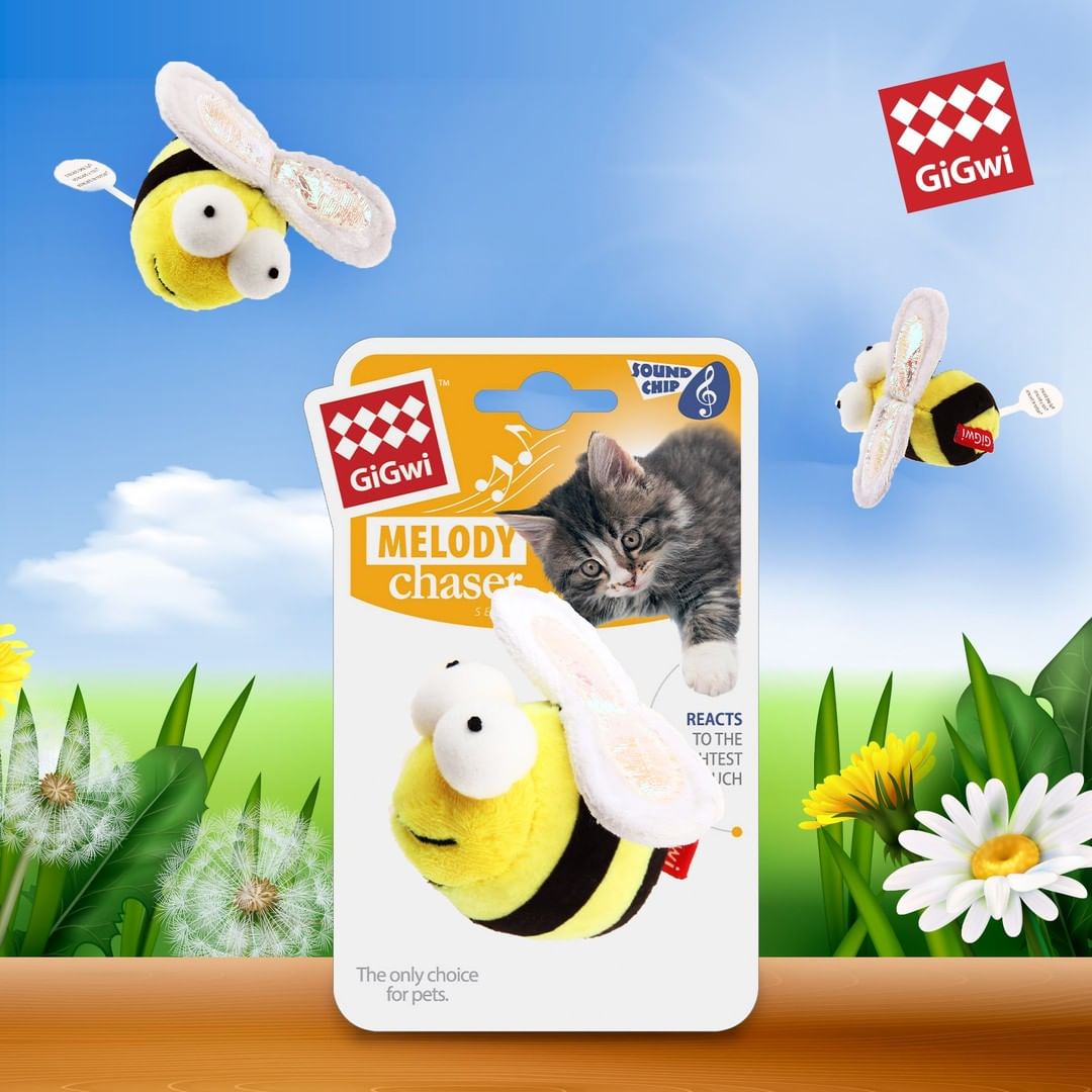 Gigwi | Juguete para gatos Abeja 'Melody Chaser' con sonido que se activa con el movimiento — foto oficial GiGwi