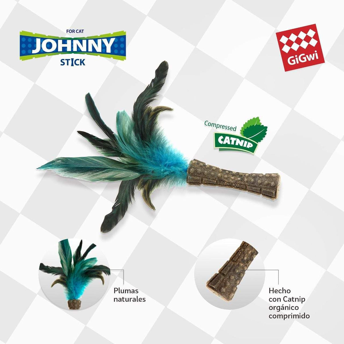 Gigwi | Juguete para gatos Catnip 'Johnny Stick' con un lado de pluma natural — foto oficial GiGwi