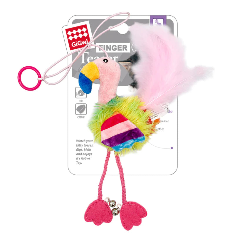 Gigwi | Juguete para gatos Finger ring pájaro rosado y azul con papel arrugado y campana dentro — foto oficial GiGwi