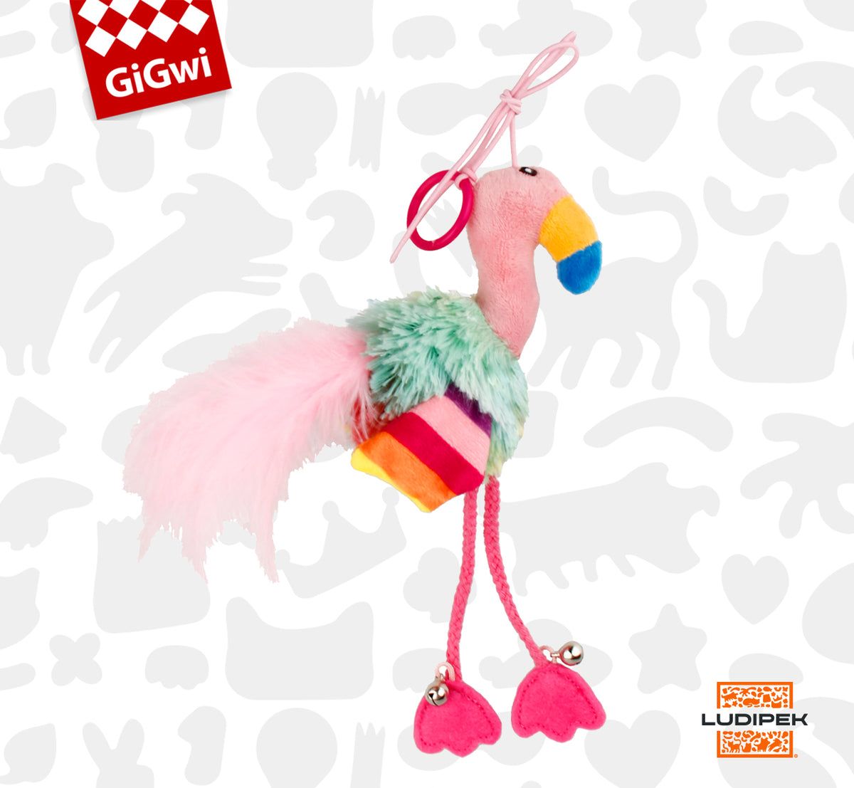Gigwi | Juguete para gatos Finger ring pájaro rosado y azul con papel arrugado y campana dentro — foto oficial GiGwi