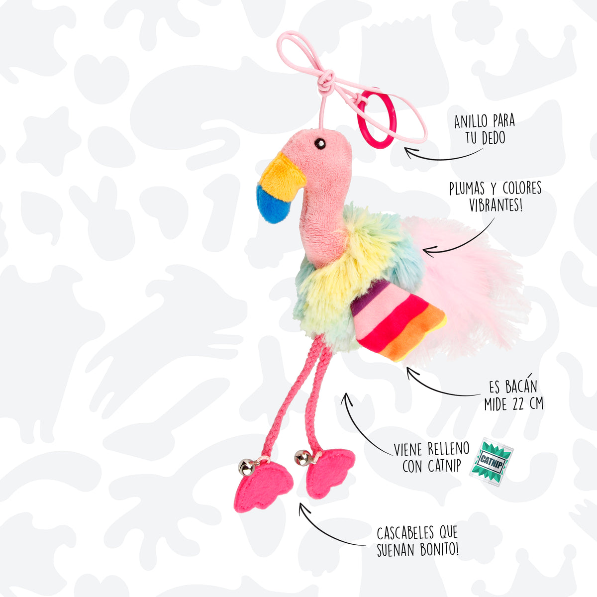 Gigwi | Juguete para gatos Finger ring pájaro rosado y azul con papel arrugado y campana dentro — foto oficial GiGwi