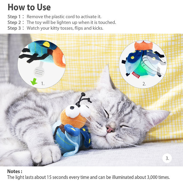 Gigwi | Juguete para gatos Luciérnaga "Shining Friends" con luz LED activada y catnip en el interior — foto oficial GiGwi