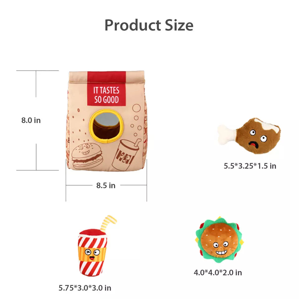 Gigwi Hide N’ Seek | Bolsa interactiva Fast Food para perros — foto oficial GiGwi