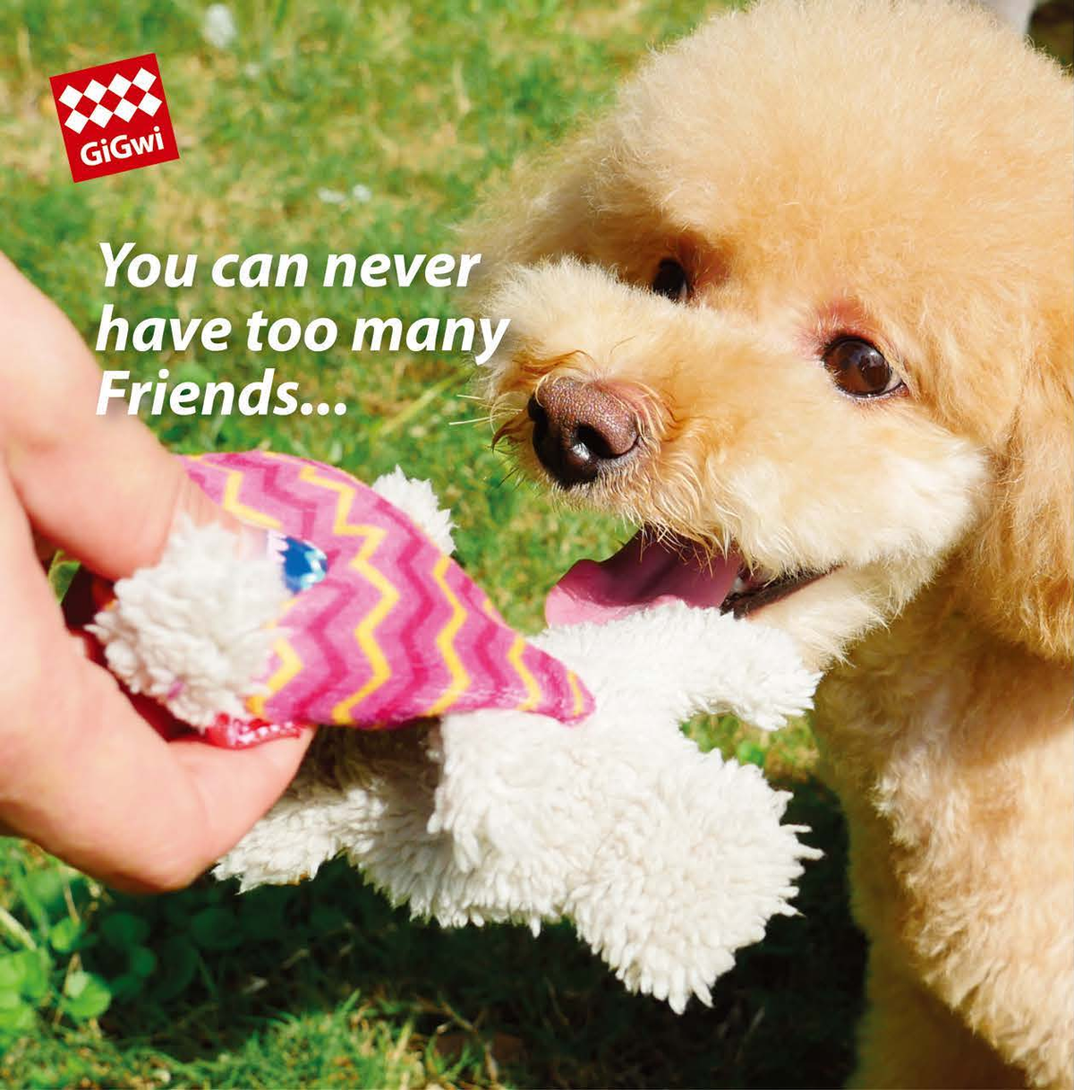Gigwi Plush Friendz | Juguete elefante de felpa con sonido recargable para perros en uso — fotografía original del catálogo GiGwi 2026