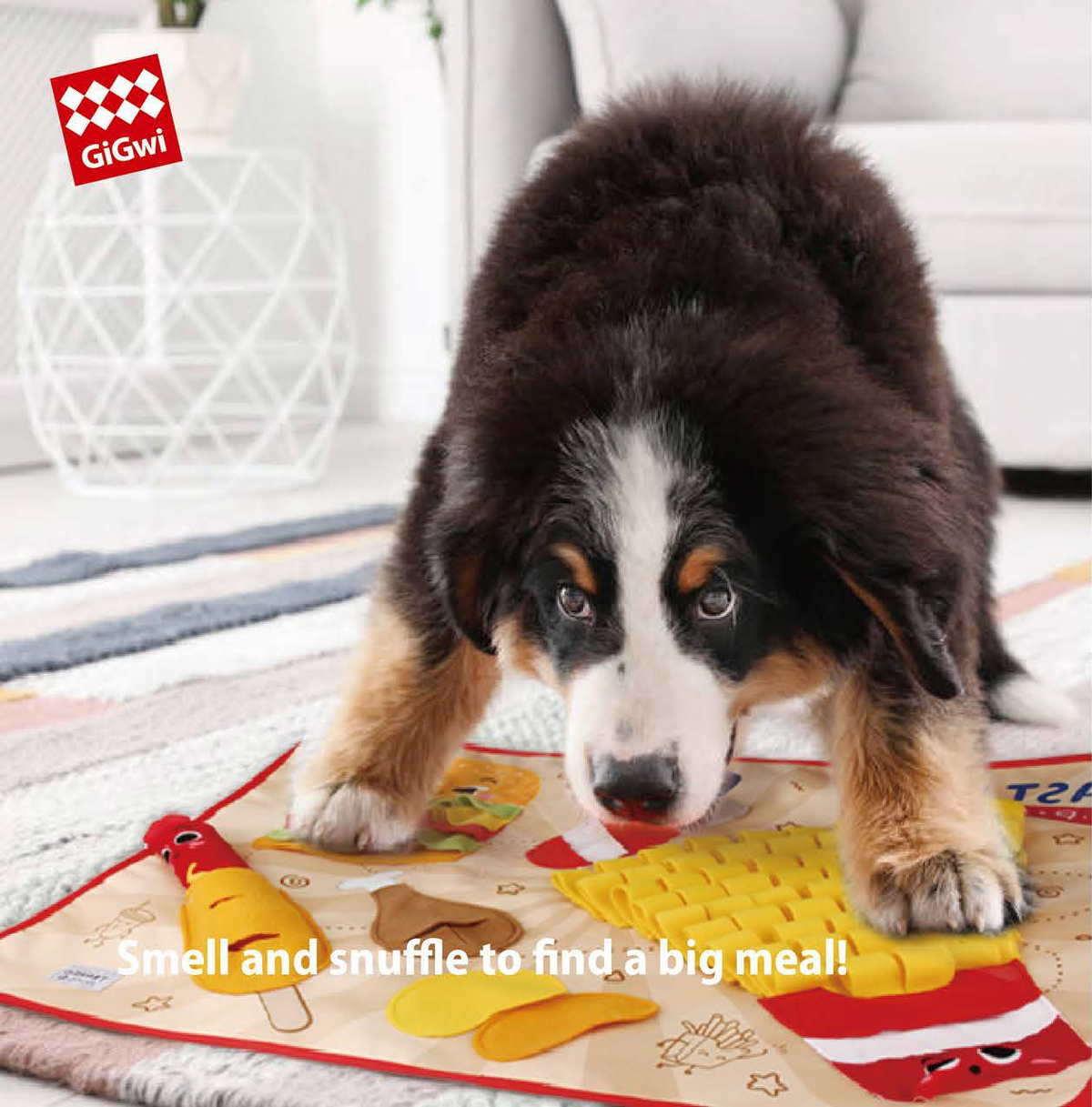 Gigwi Snuffle | Juguete de olfato Fast Food para perros en uso — fotografía original del catálogo GiGwi 2026