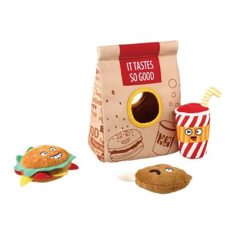 Gigwi Hide N’ Seek | Bolsa interactiva Fast Food para perros