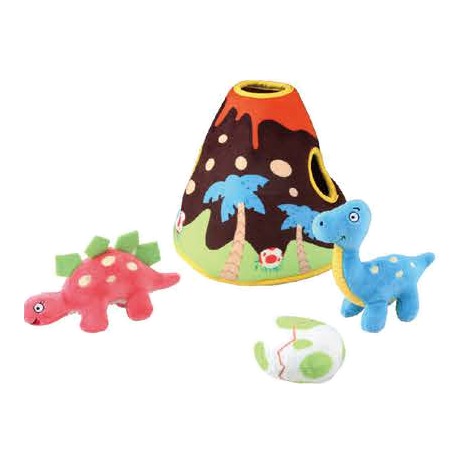 Gigwi Hide N’ Seek | Volcán con dos dinosaurios y huevo de felpa para perros