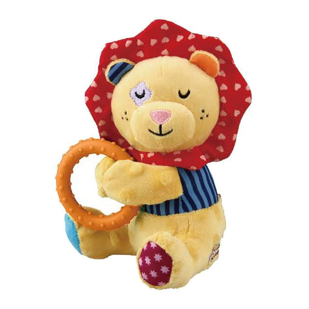 GiGwi Plush Friendz León con aro de TPR · vista frontal con aro de TPR