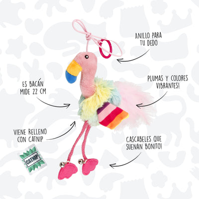 GiGwi | Juguete para gatos Finger ring pájaro rosado y azul con papel arrugado y campana dentro — imagen oficial adicional