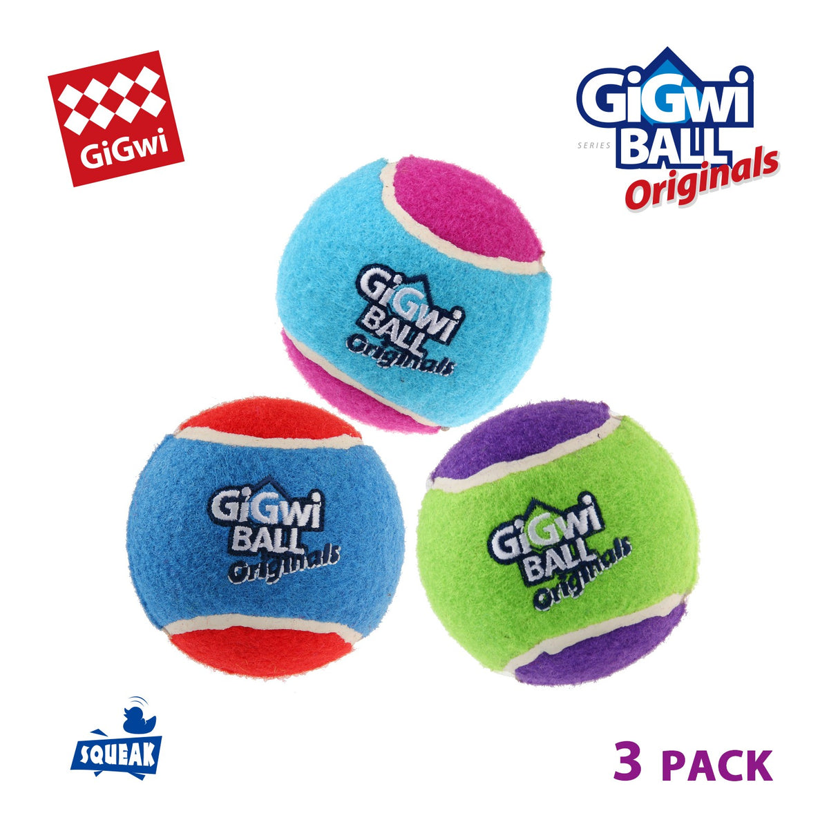 Gigwi Ball Originals | Pelotas de tenis para perros, pack de 3