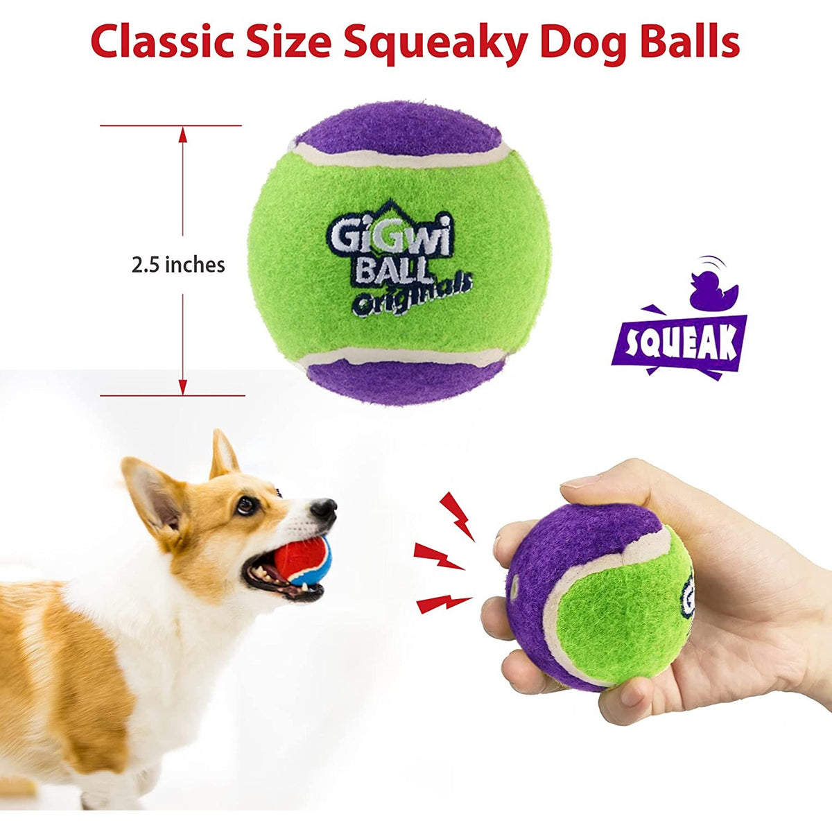 Gigwi Ball Originals | Pelotas de tenis para perros, pack de 3