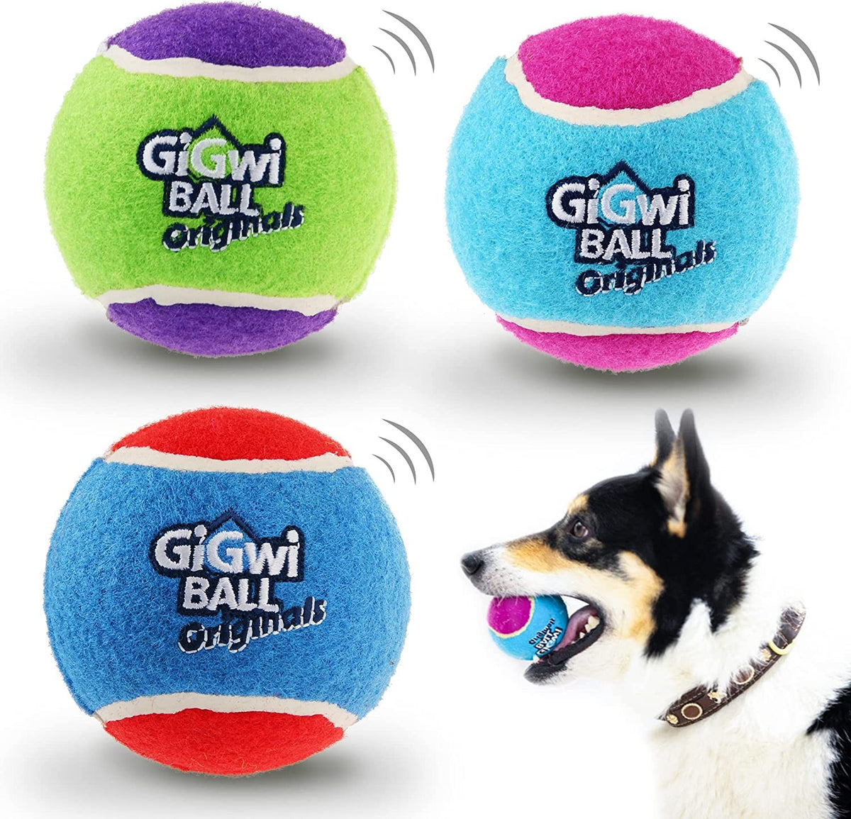 Gigwi Ball Originals | Pelotas de tenis para perros, pack de 3