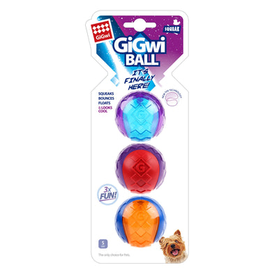 GiGwi Ball pelotas con chillón para perros, pack de 3 talla S · envase frontal