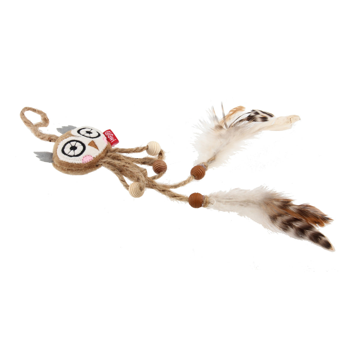 GiGwi Catch & Scratch Eco Line búho colgante con silvervine y plumas · vista horizontal