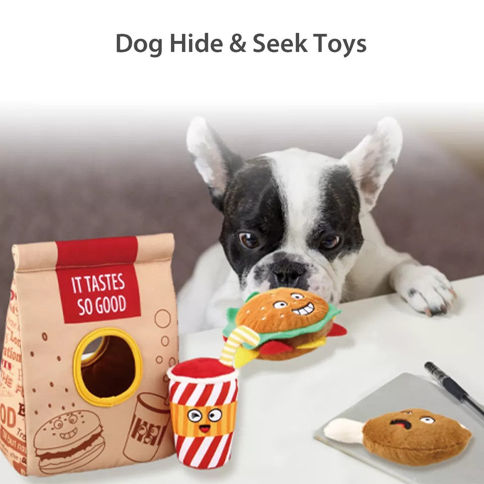 Gigwi Hide N’ Seek | Bolsa interactiva Fast Food para perros